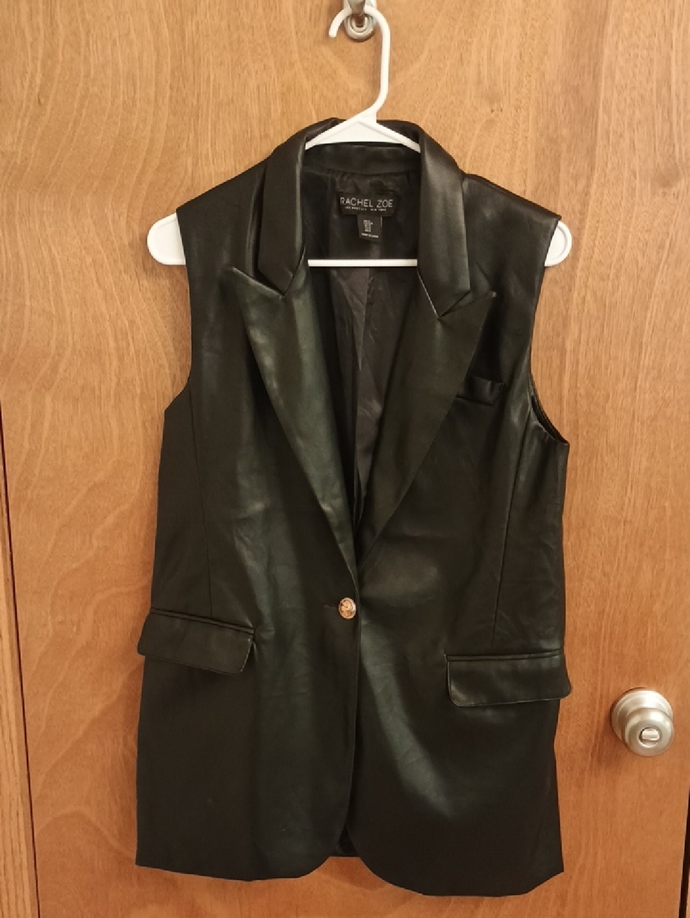 Rachel Zoe Black Sleeveless Faux-Leather Blazer Vest